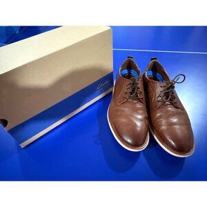 Clarks Brantin Plain Dark Tan Leather Mens Shoes Size 10W